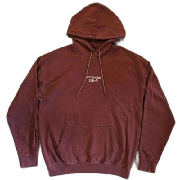 Rue21 Antisocial Hoodie Womens S Maroon Red Fall Winter Cozy Chinese Characters - Picture 1 of 8